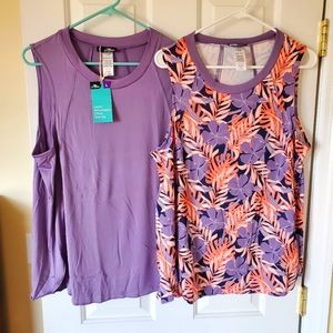 2 Large 12-14 Tank Tops In Solid Lilac and Coral & Lilac Palm Print NWT